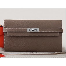 Hermès Epsom Eredeti Borjúbőr Kelly Hosszú Pénztárca Khaki