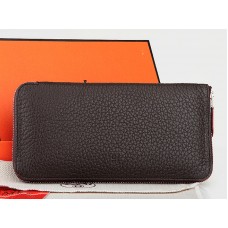 Hermès Cipzáras Eredeti Bőr Pénztárca Csokoládé