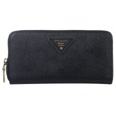 Prada Saffiano Zippy Pénztárca Háromszög Logóval Fekete