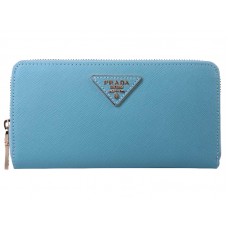 Prada Saffiano Zippy Pénztárca Háromszög Logóval Kék