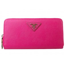 Prada Saffiano Zippy Pénztárca Háromszög Logóval Élénk Rózsaszín