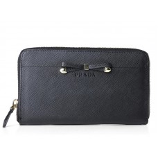 Prada Saffiano Zippy Pénztárca Masni Díszítéssel Fekete