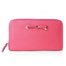 Prada Saffiano Zippy Pénztárca Masni Részletekkel Élénk Rózsaszín