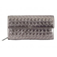 Bottega Veneta Intrecciato Nappa Continental pénztárca gombbal, ezüstszürke