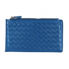 Bottega Veneta Intrecciato Nappa bőr cipzáras felső pénztárca kék