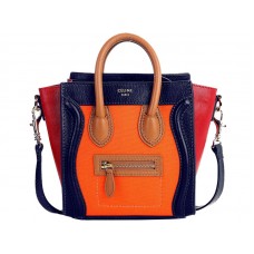 Celine Luggage Mini Bevásárlótáska Borjúbőr Kék/Vászon Narancssárga