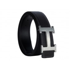 Hermès Togo Bőr Öv Ezüst H Csattal Fekete