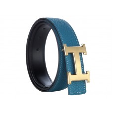 Hermès Togo Bőr Széles Öv Arany H Csattal Kék