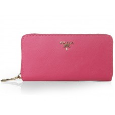 Prada Saffiano Zippy Pénztárca Élénk Rózsaszín