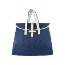 Hermès 08c Zárható Táska Kék, Törtfehér Bőr Kárpitozással