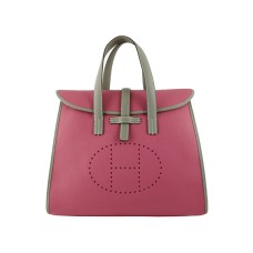 Hermès 08c Zárható Táska Rózsaszín Szürke Bőr Kárpitozással