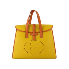Hermès 08c Zárható Táska Sárga Narancssárga Bőr Kárpitozással
