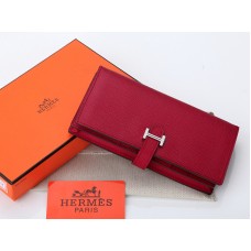 Hermès Epsom Eredeti Borjúbőr Bearn Japán Kétrészes Pénztárca Burgundia