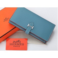Hermès Epsom Eredeti Borjúbőr Bearn Japán Kétrészes Pénztárca Világoskék