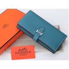 Hermès Dogon Togo Eredeti Borjúbőr Bearn Japán Kétrészes Pénztárca Közepes Kék