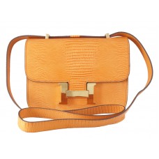 Hermès Constance 23 Egyszemélyes Válltáska Gyíkbőr Narancssárga