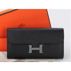 Hermes Epsom Eredeti Borjúbőr Constance Hosszú Pénztárca Fekete