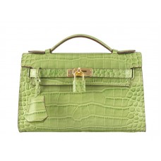 Hermès Matte Kelly Pochette Krokodilzöld Táska