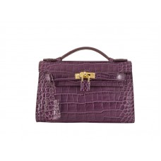 Hermès Matte Kelly Pochette Krokodilbíbor