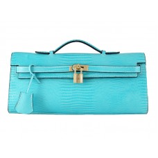 Hermes Kelly Pochette Longue Gyíkbőr Táska Kék