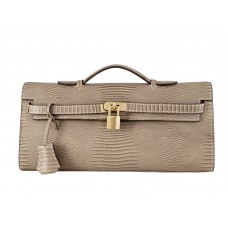 Hermes Kelly Pochette Longue Gyíkbőr Táska Szürke