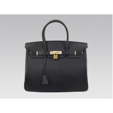 Hermès Birkin 35cm Clemence Táska Fekete Arany Szerelvényekkel