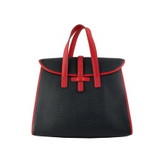 Hermès 08c Zárható Táska Fekete, Piros Bőr Kárpitozással