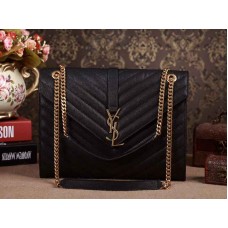 Yves Saint Laurent klasszikus nagy, monogramos táska fekete Grain De Poudre texturált matelasse bőrből