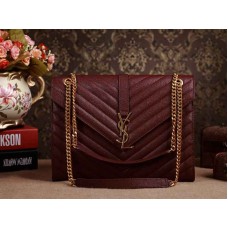 Yves Saint Laurent klasszikus nagy monogram táska sötét bíbor grain de Poudre texturált matelasse bőrből