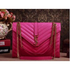 Yves Saint Laurent klasszikus nagyméretű monogramos táska fukszia színű, púderes rúzs texturált matelasse bőrből