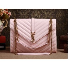 Yves Saint Laurent klasszikus nagy monogramtáska Pink Grain de Poudre texturált matelasse bőrből