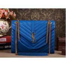 Yves Saint Laurent klasszikus nagyméretű monogramos táska királykék színű, steppelt bőrből