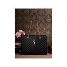 Yves Saint Laurent klasszikus monogramos bevásárlótáska fekete szemcsés, texturált, steppelt bőrből