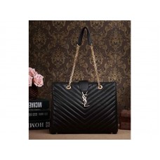Yves Saint Laurent klasszikus monogramos bevásárlótáska fekete steppelt báránybőrből