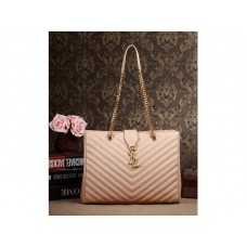 Yves Saint Laurent klasszikus monogramos bevásárlótáska sötétbézs színű, steppelt bőrből, grain de poudre mintával
