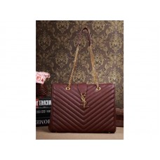 Yves Saint Laurent klasszikus monogramos bevásárlótáska sötétbíborvörös színű, steppelt bőrből
