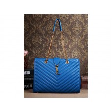 Yves Saint Laurent klasszikus monogramos bevásárlótáska királykék színű, steppelt bőrből