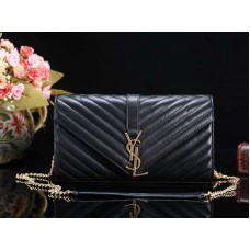 YSL Közepes Monogramos Táska Fekete Báránybőr Steppelt Bőr