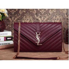 YSL közepes monogramos táska, fekete, magenta színű, szemcsés, texturált Matelasse bőrből
