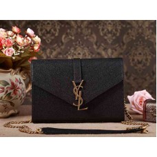 YSL Kis Monogramos Táska Fekete Szemcsés Texturált Matelasse Bőrből