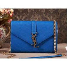 YSL Kis Monogramos Táska Kék Szemcsés Texturált Matelasse Bőrből