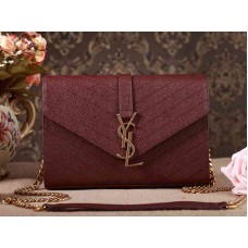 YSL Kis Monogramos Sötétbíborvörös Szemcsés Texturált Matelasse Bőr Táska