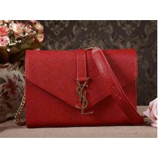 Ysl Kis Monogramme Táska Piros Szemcsés Texturált Matelasse Bőrből