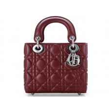 Dior Nano Bőr Táska Ezüst Hardveres Burgundia