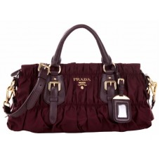 Prada Tessuto Gaufre Nylon Felső Fogantyús Táska Burgundi
