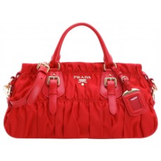 Prada Tessuto Gaufre nylon felső fogantyús táska piros