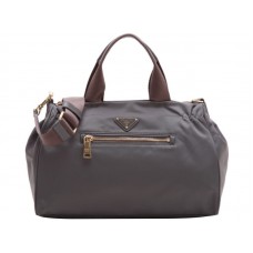Prada Tessuto Nylon Bőr Díszítéssel Bauletto Válltáska Szürke