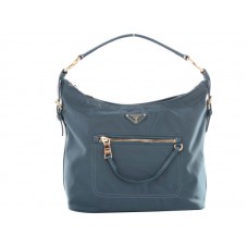 Prada Tessuto Nylon Bőr Kárpitozású Hobo Táska Kék