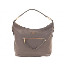 Prada Tessuto Nylon Bőr Díszítésű Hobo Táska Szürke