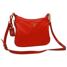 Prada Tessuto Nylon Bőr Díszítésű Sling Táska Piros